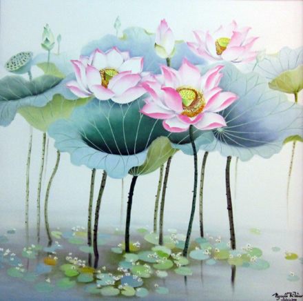 Tranh kính hoa sen TKS36